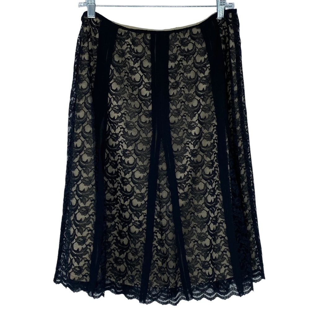 Access black lace with tan lining midi skirt, 8